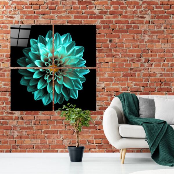 Yeşil Krizantem Quadro Cam Tablo