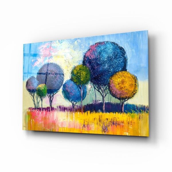 Renkli Ağaçlar Cam Tablo