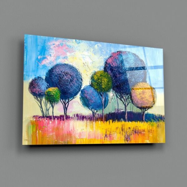Renkli Ağaçlar Cam Tablo