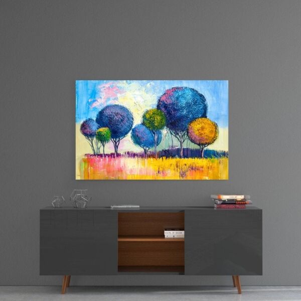 Renkli Ağaçlar Cam Tablo