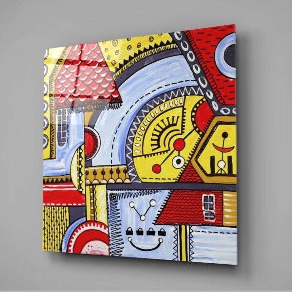 Soyut Evler Cam Tablo